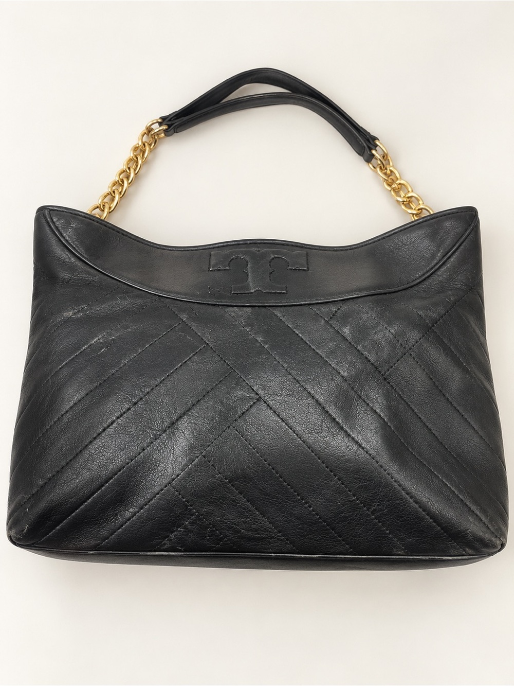 Tory Burch Black Quilted Leather Shoulder Bag with Gold Chain Strap